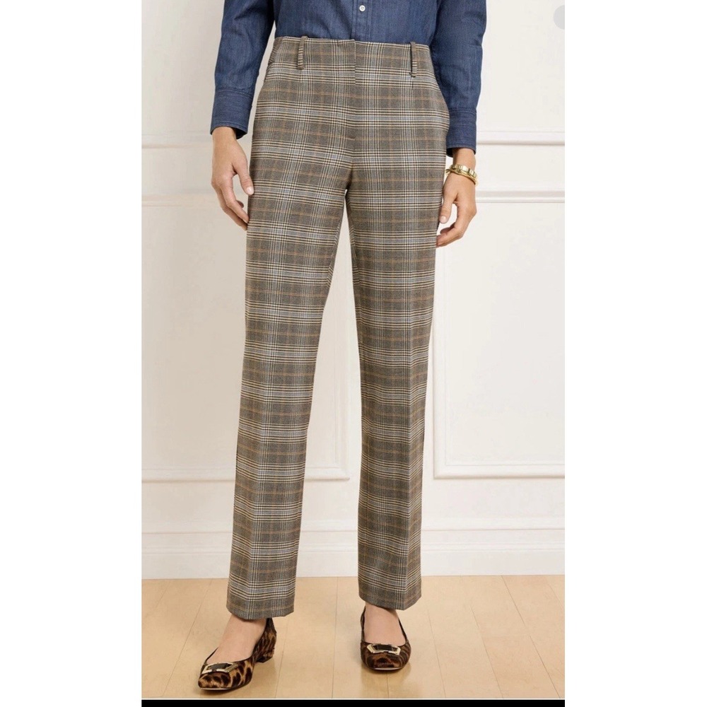 Talbots Southampton Straight‎ Leg Dress Pants Size 16 Glen Plaid Fall Multi Work